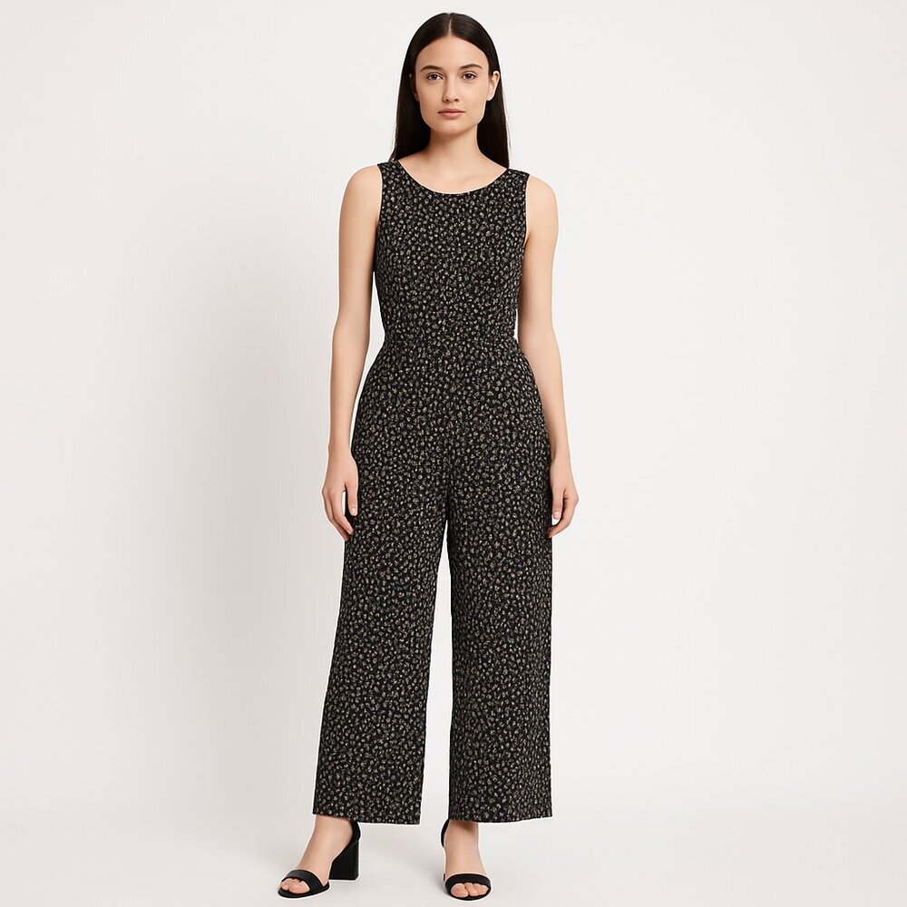 Vintage Sheri Martin New York Romper Jumpsuit Jumper Women's‎ Sz M Black Printed
